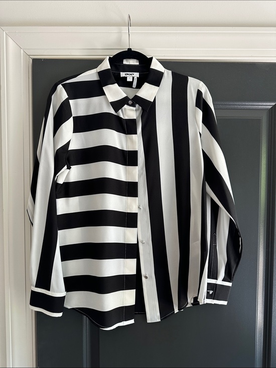 Dkny Tops - DKNY Black and White Striped Men's Button-Down Shirt